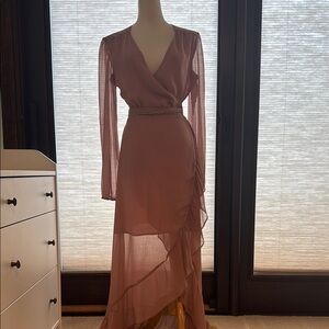 Wayf Dusty Rose Long Sleeve Wrap Dress